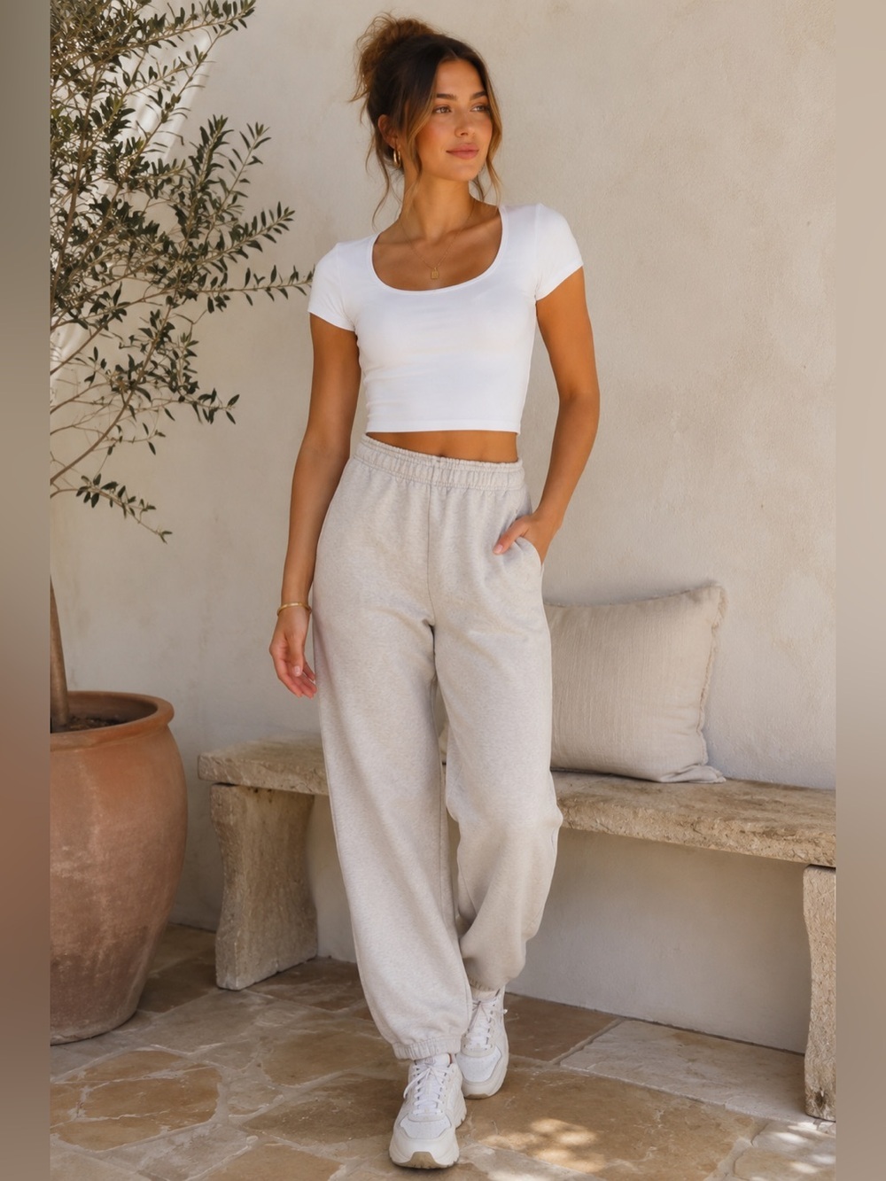 Aritzia TNA Cozy Fleece Boyfriend Jogger Sweatpants Gray Heather Size Small